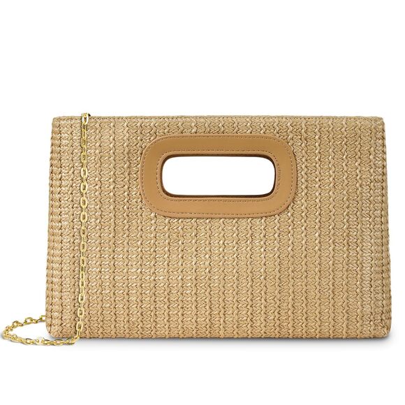 Handbags - 7449 Straw Purse Top Handle Clutch Bag, Woven Beach Shoulder Crossbody Bag